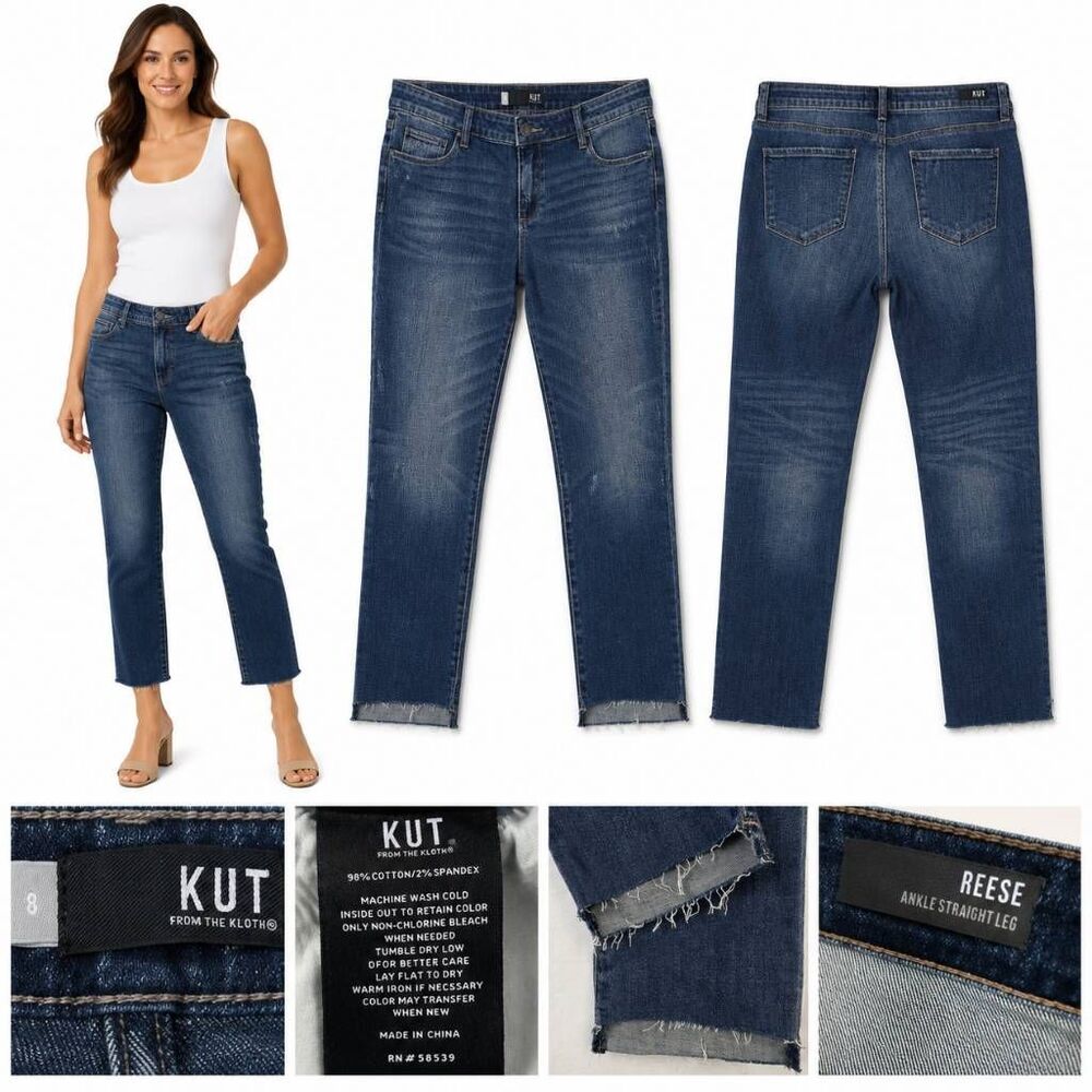 KUT Reese Ankle Straight Jeans Size 8 Raw Hem Stretch